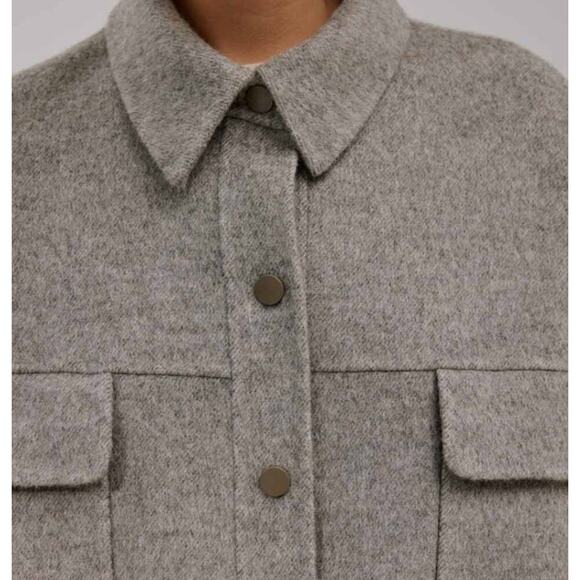 Gentle Herd Oversized Button-down Wool Cashmere Shirt Jacket, Fog Gray size S - Picture 3 of 10